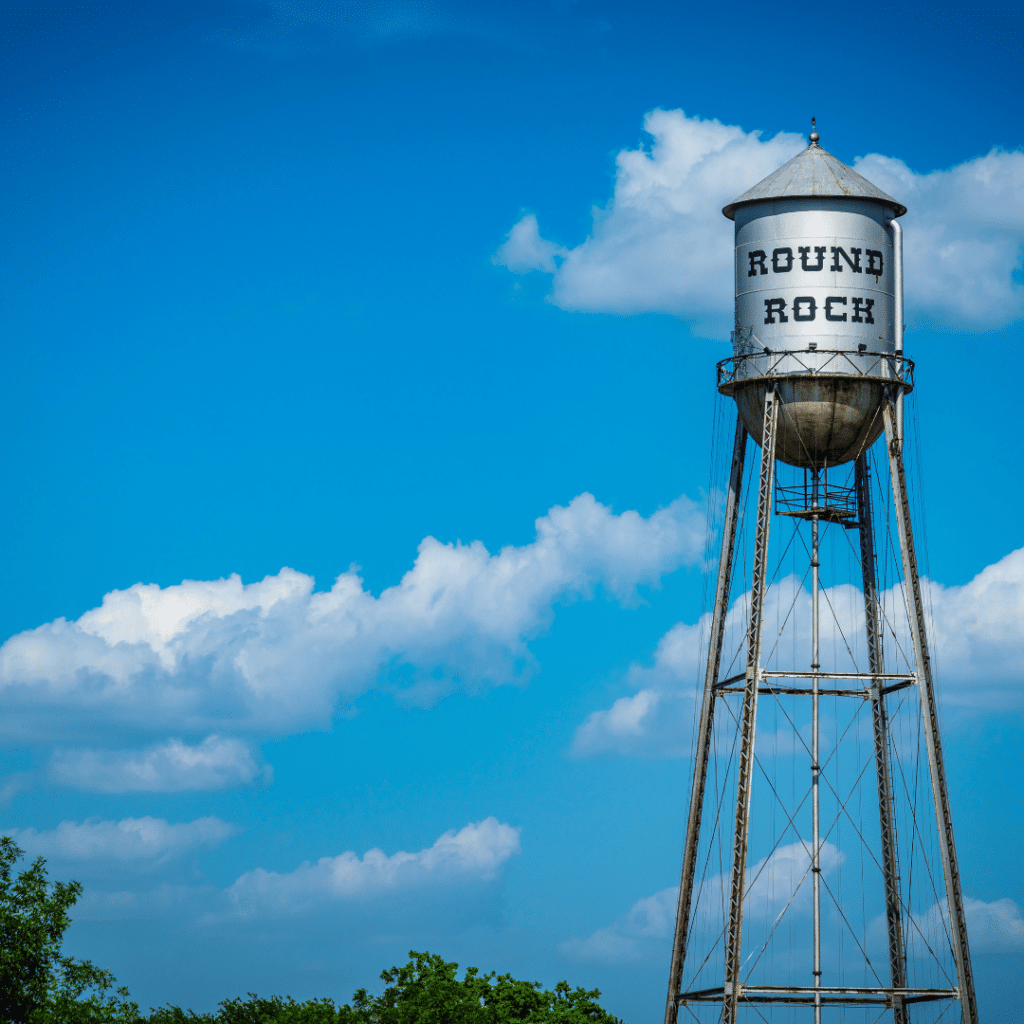 Image of the Round Rock Water Tower in Round Rock, Texas, a Service Area of A Plus Cremation