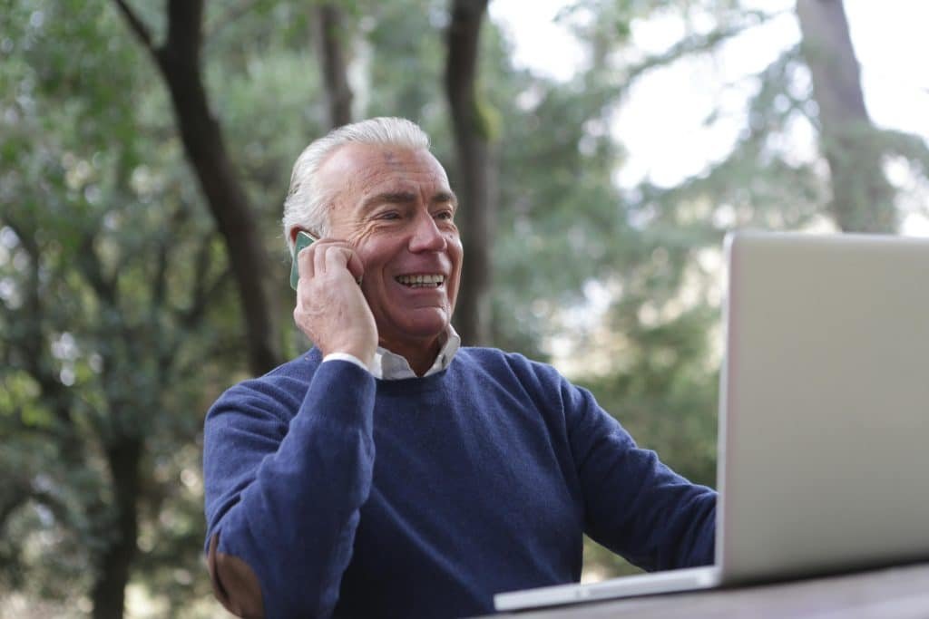 Gentleman talking on phone about pre-planning cremation services